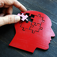 Image of a red puzzle in the shape of a human head