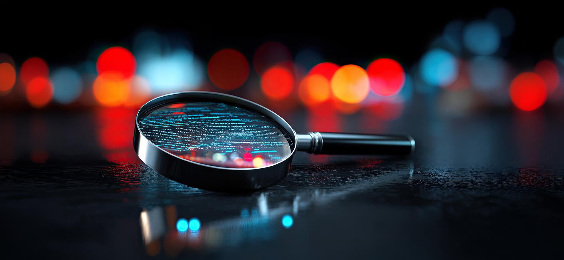 Magnifying glass examining data