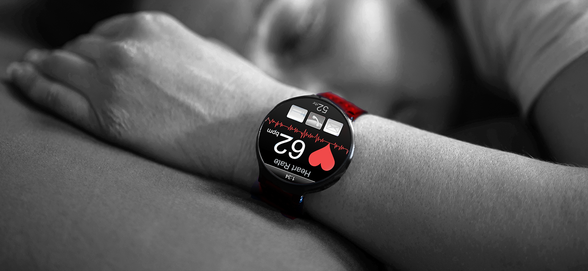Sleeping woman wearing a health watch