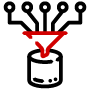 Icon of data being funneled into a source