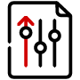 Icon of a red arrow pointing up and other setting sliders on paper