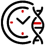 Icon of a clock next to a DNA stand