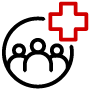 Icon of three people with a medical sign