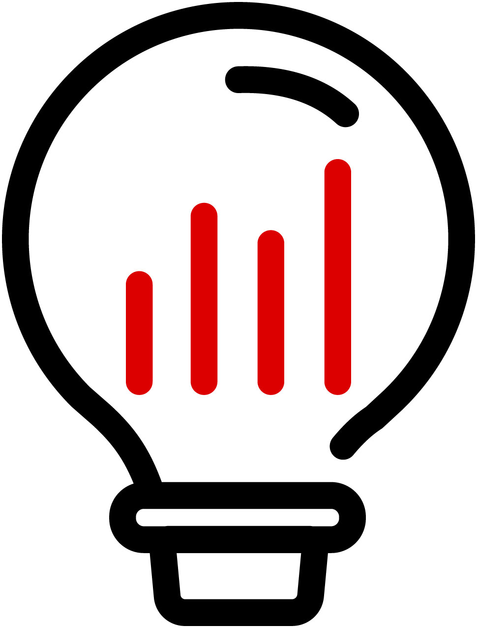 Icon of a lightbulb with a bar chart in it