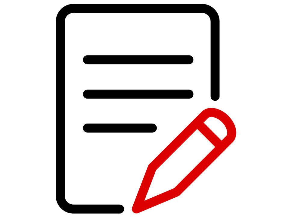 Icon of paperwork with a red pen