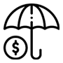 Umbrella of protection around currency showing financial solutions