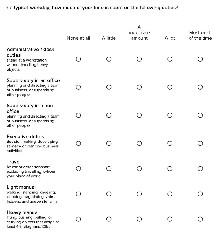 Sample questionnaire with revisions to question language around what a respondent would do in a typical workday