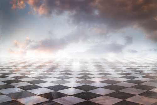 chess board stretches into the clouds