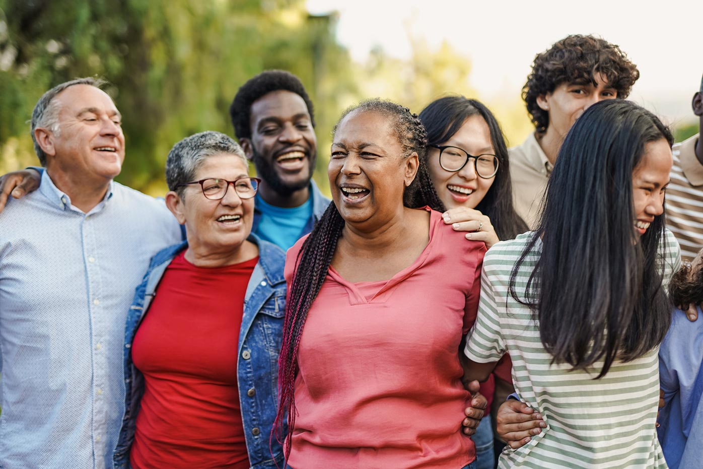 Group of diverse people laughing together
