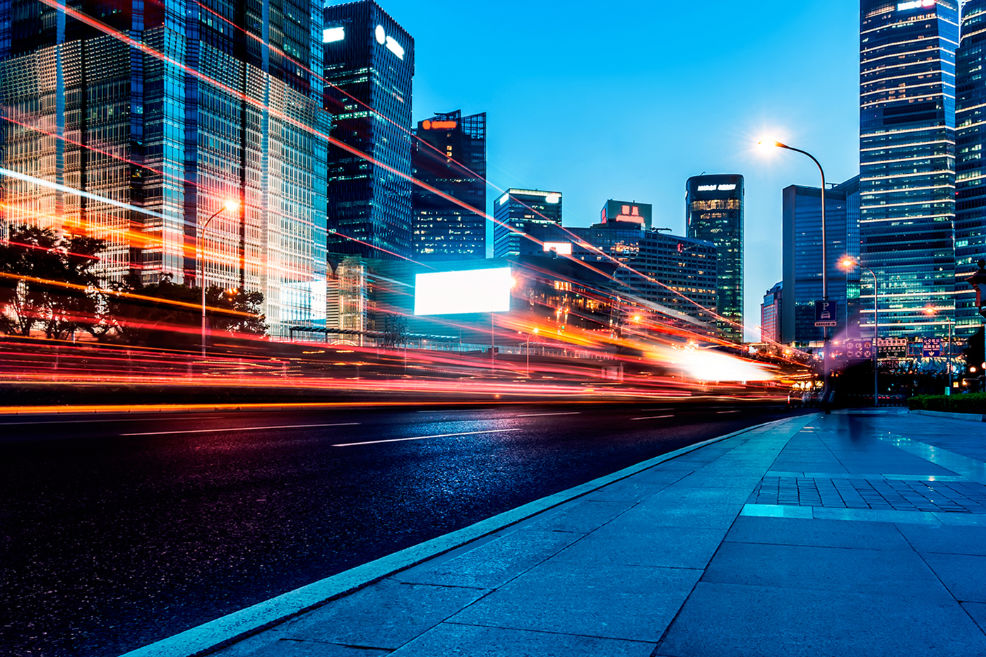 Jagged light streaks through city