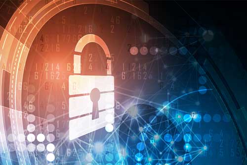 Lock superimposed over data representing protection and security