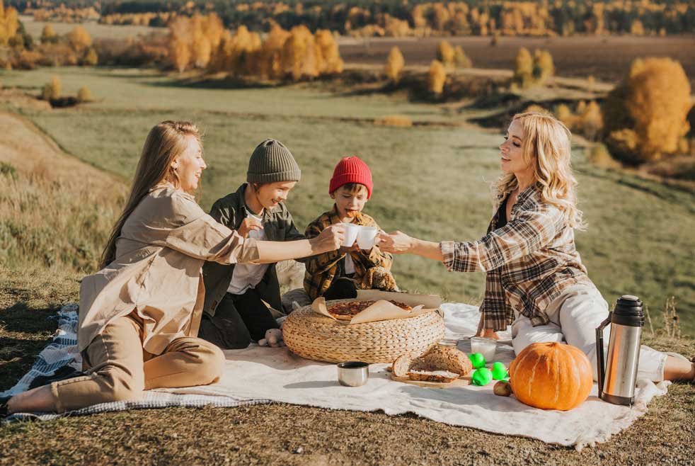 An unconventional family picnics in the park