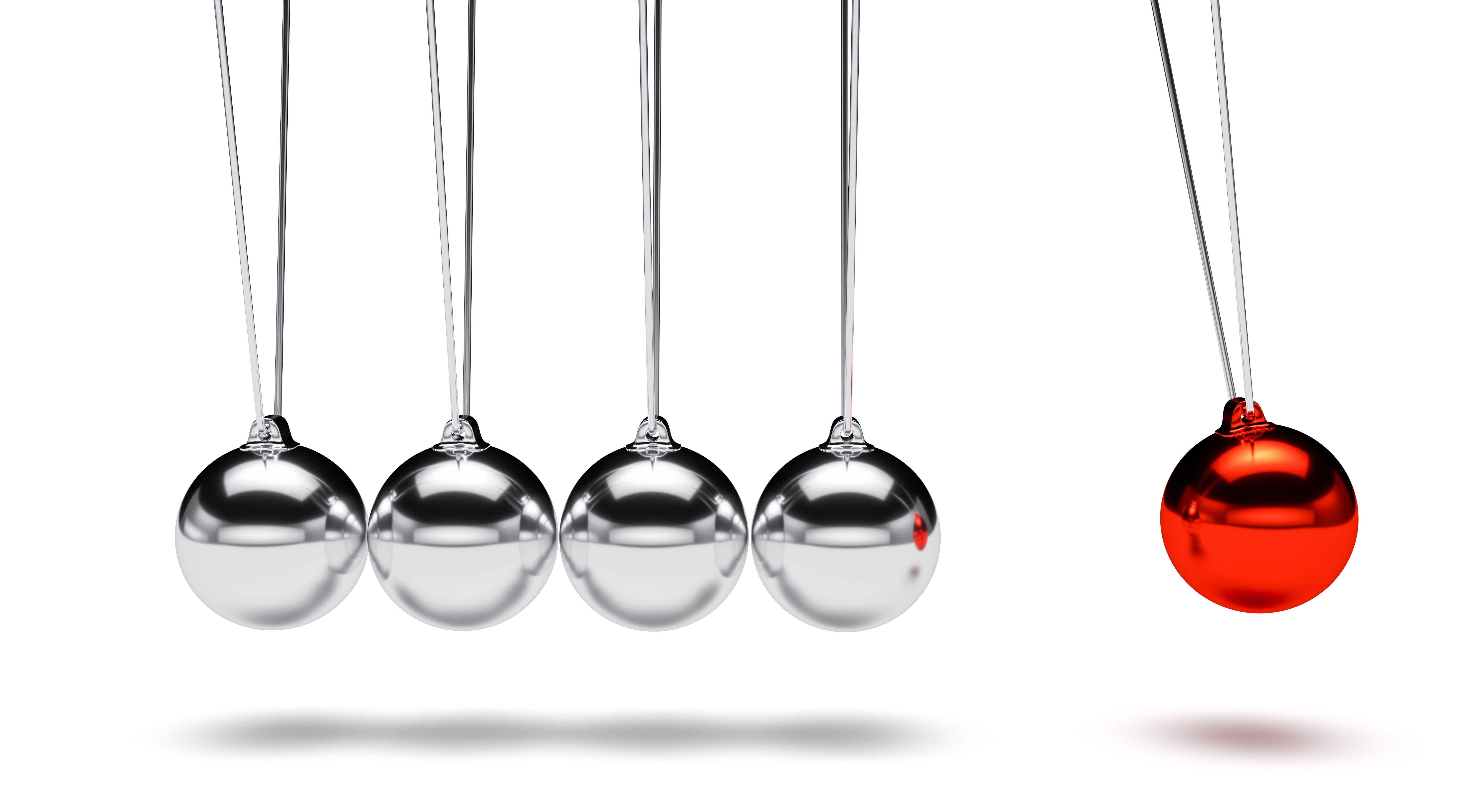 Newton's Cradle with 4 silver balls and one red ball