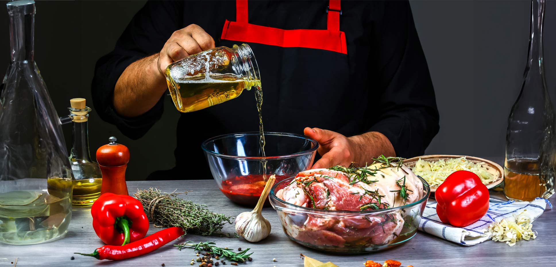 A chef mixes colorful ingredients at a table