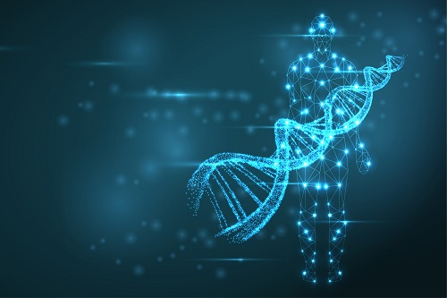 Blue DNA with human figure