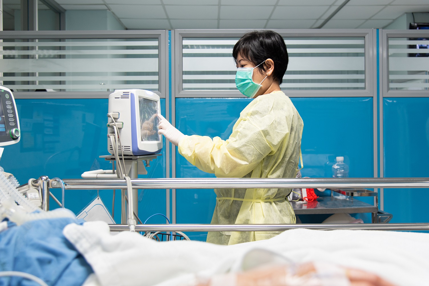 Hospital patient in an ICU unit