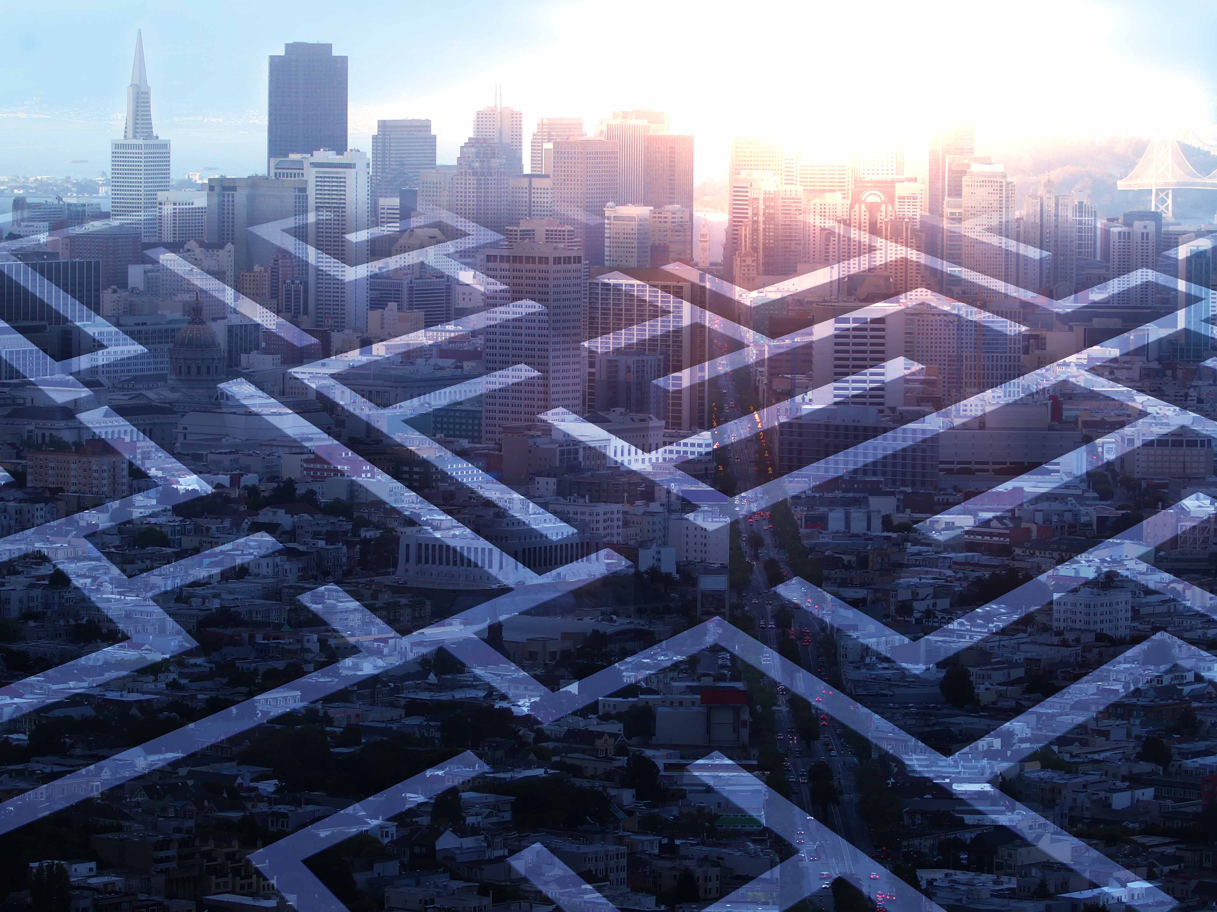Urban environment with graphic of maze