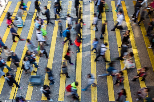 Busy street scene overhead