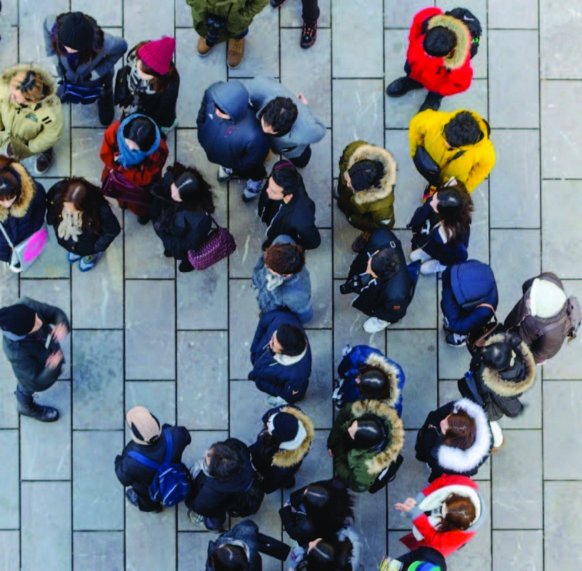 Overhead shot of people outside