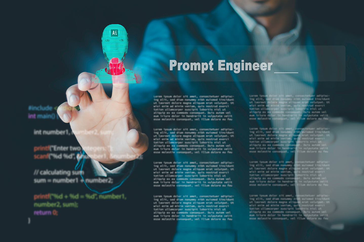 Man pushing an icon for prompting