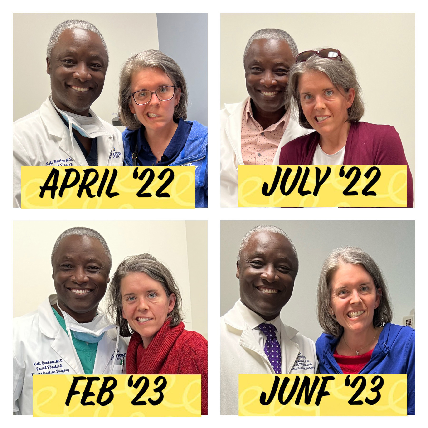 Tracy with Dr. Boahene over a year