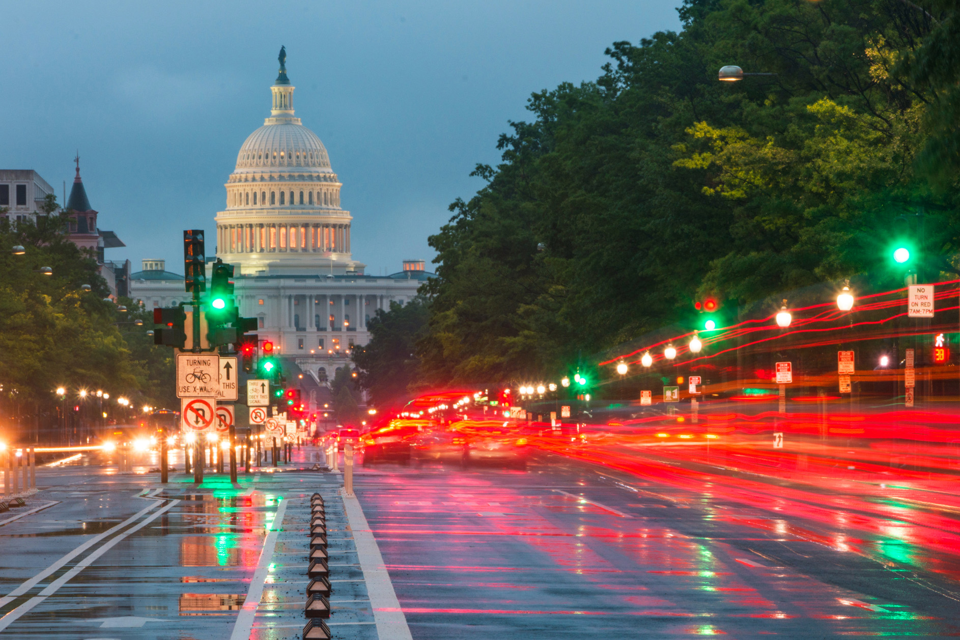 Washington, DC, and the Capitol at night