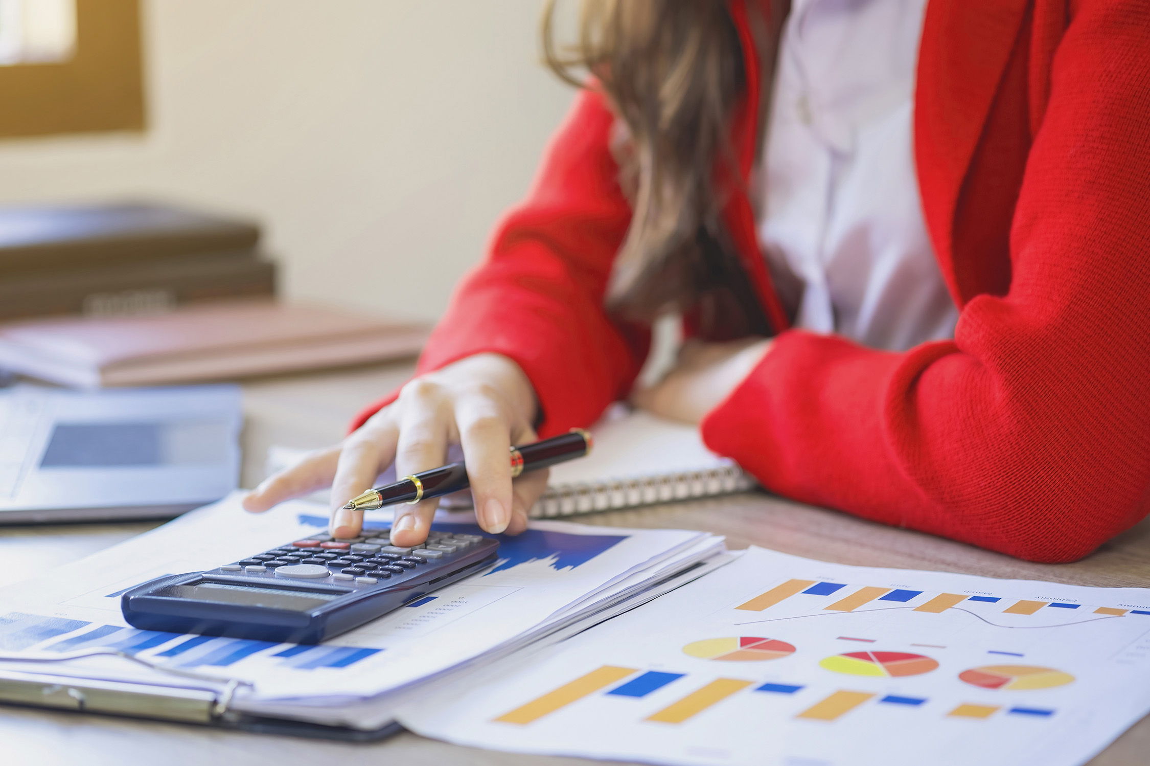 A woman making calculations