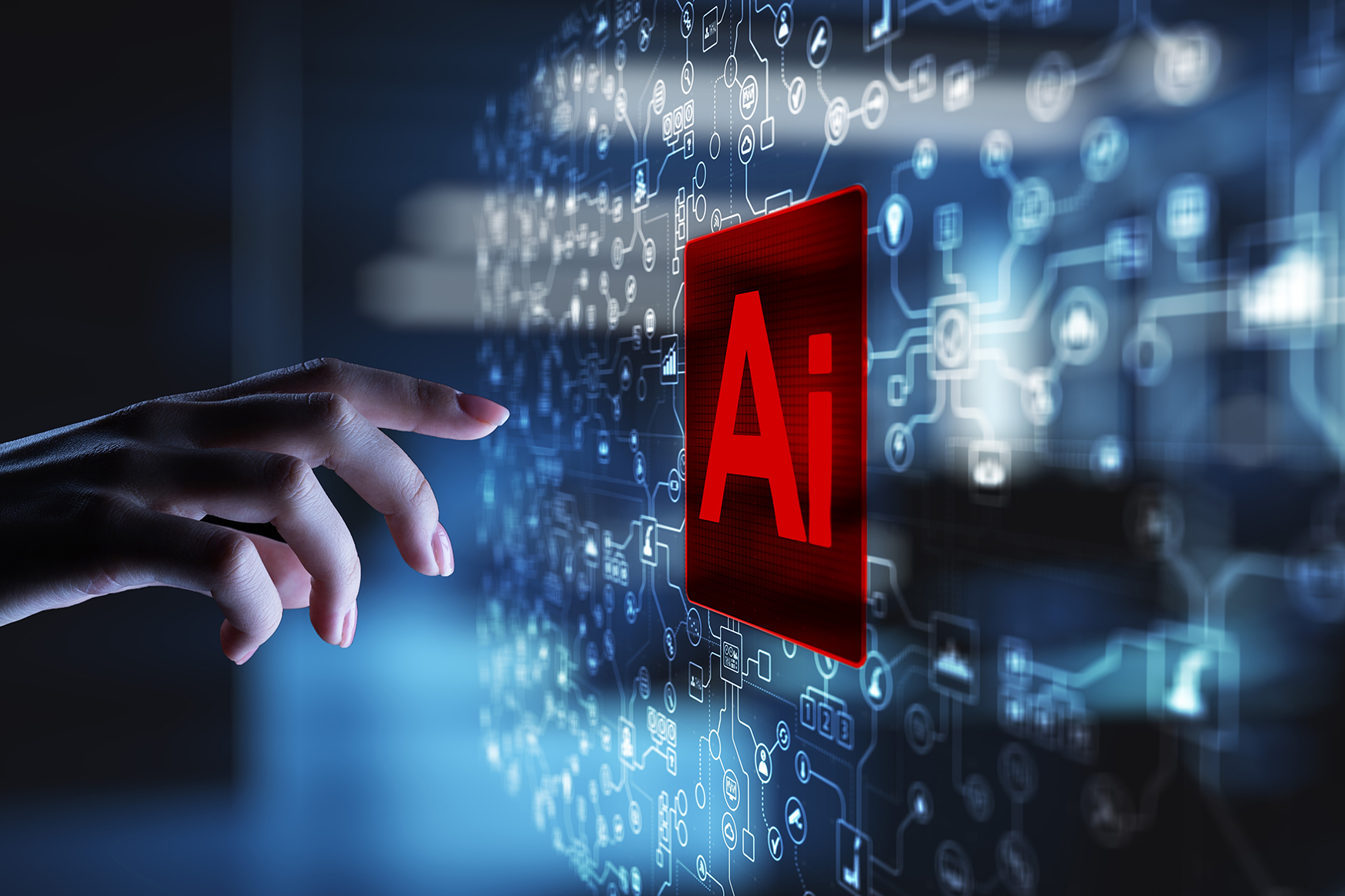 A woman's hand touching an Ai icon