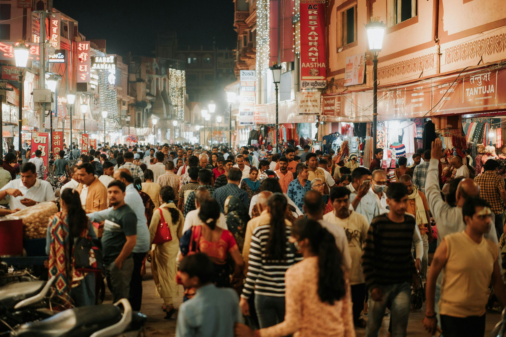 Busy street in India at night