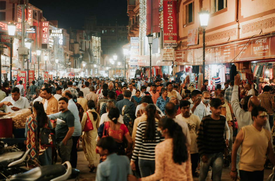 Busy street in India at night