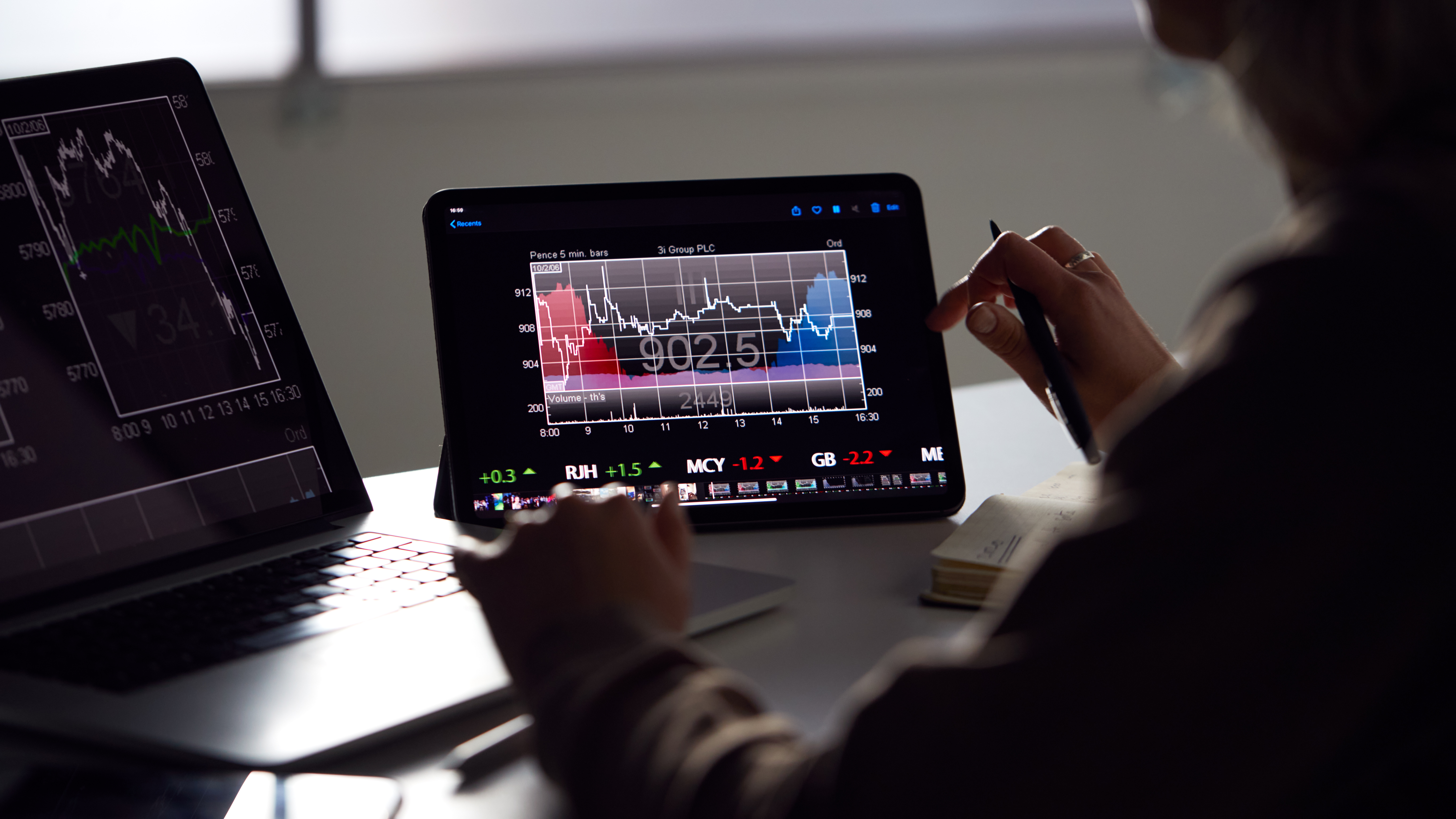 Woman Analyzing a Financial Chart on a Tablet
