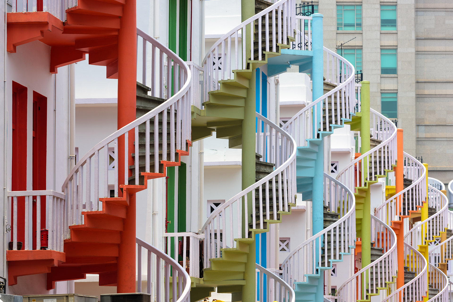 A multicolored set of stairs ascend upwards