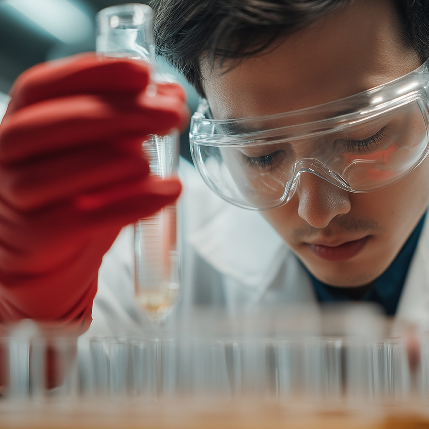Scientist working on research project with test tubes