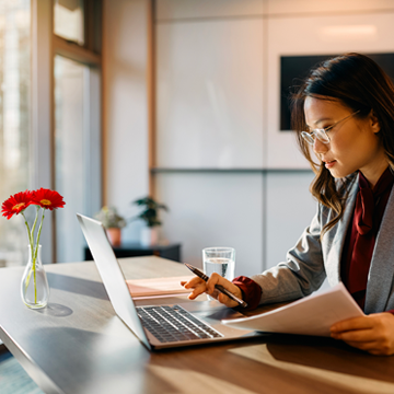 Woman working on laptop