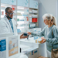 A pharmacist assists a female patient