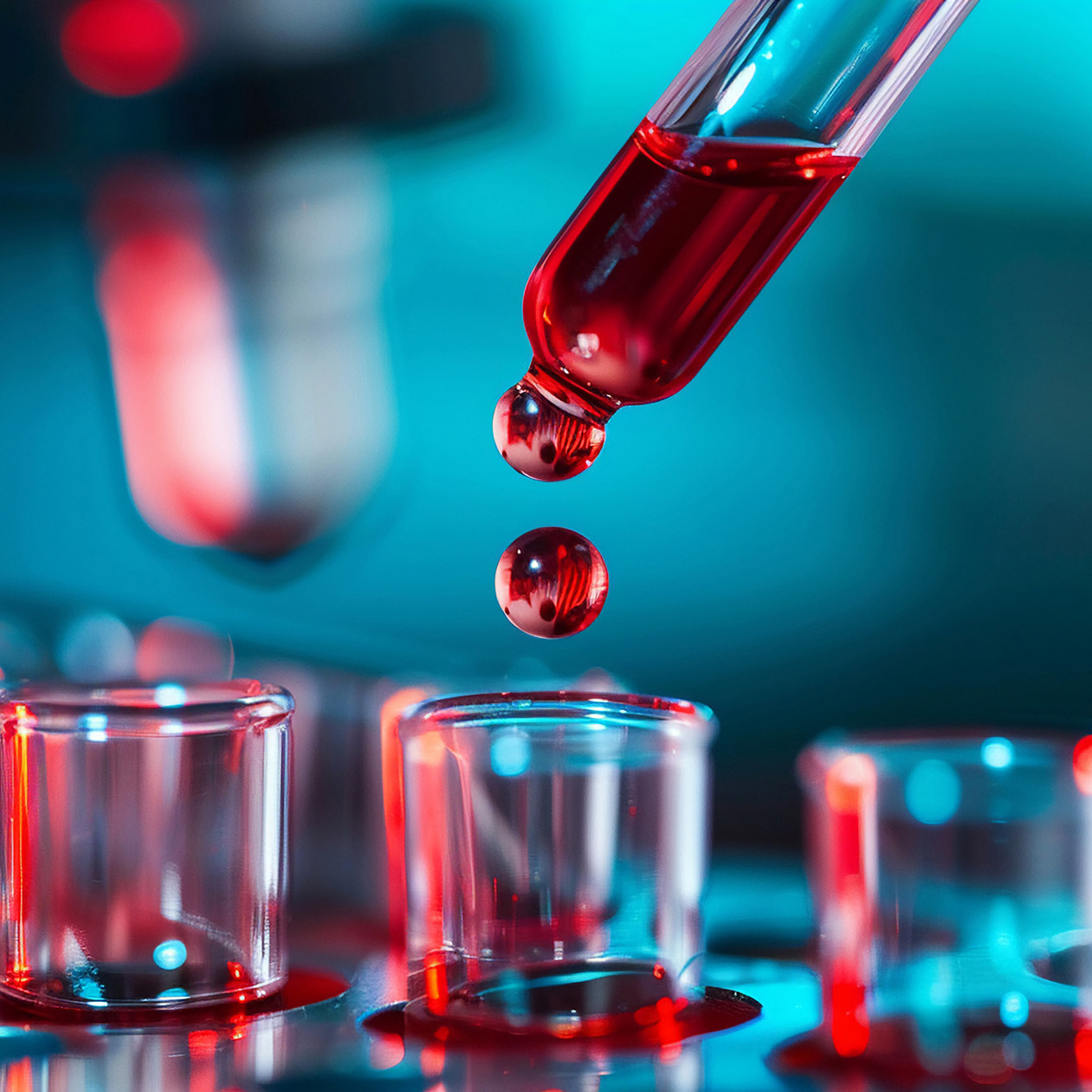 Blood drop going in a vial for testing