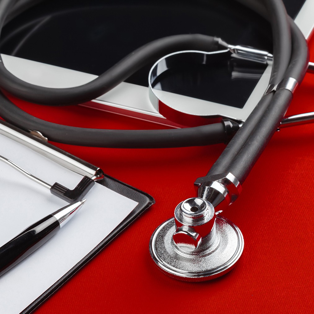 A stethoscope and medical info