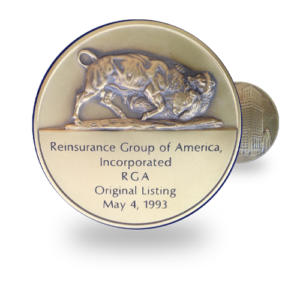 Coin issued by the New York Stock Exchange to mark RGA's Initial Public Offering